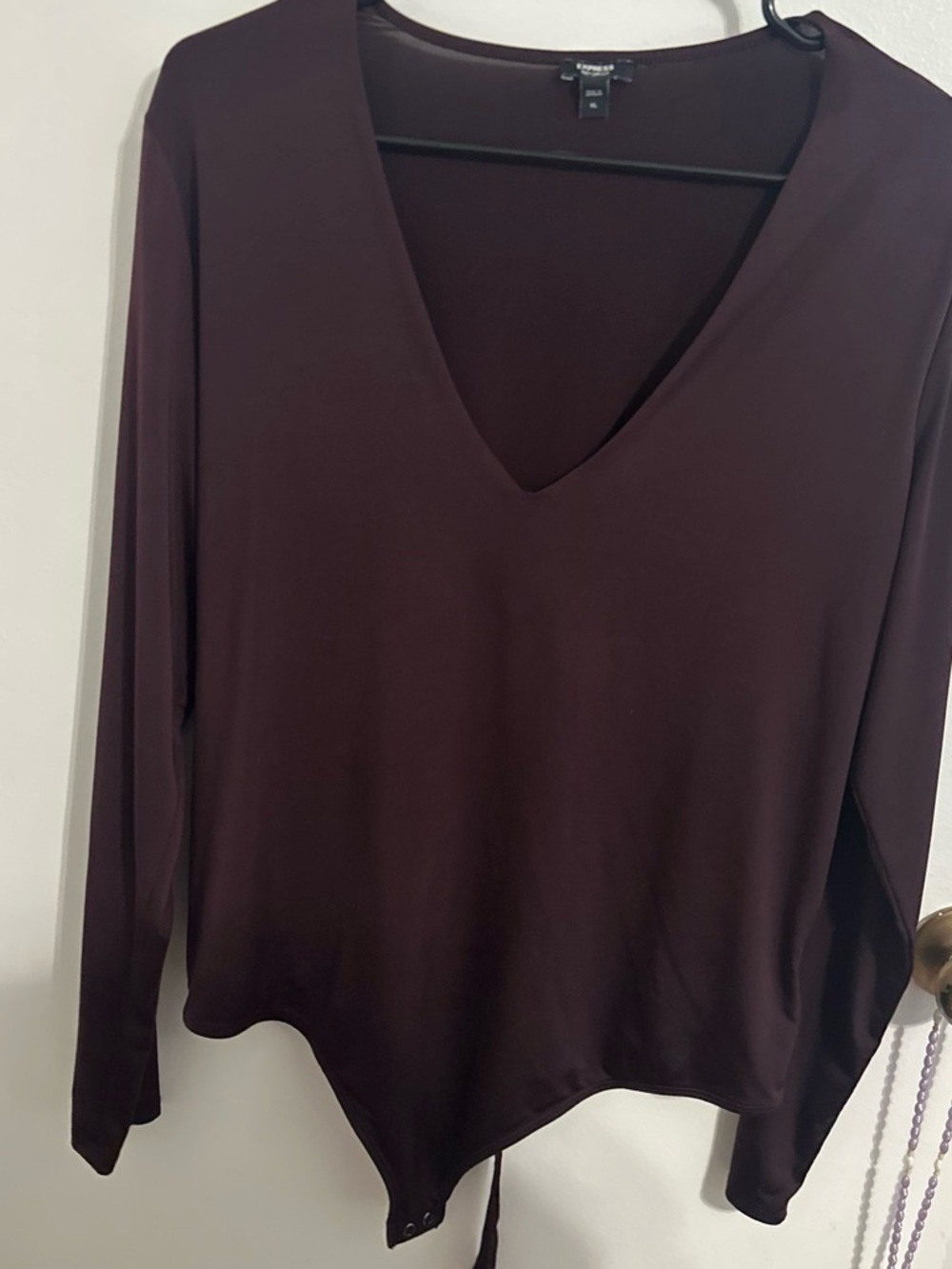 Express Women's Deep V-Neck Long Sleeve Bodysuit - purple